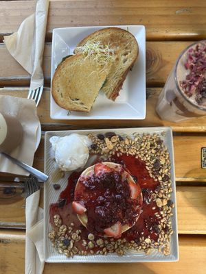Toastie, Snickers Shake and Berry Pancakes   at The Yoga Place Cafe in Blacksmiths