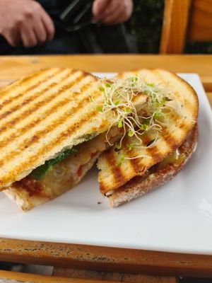 Tradies toastie with smoked tofu at The Yoga Place Cafe in Blacksmiths