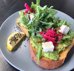 Avocado on sourdough with macadamia feta at The Yoga Place Cafe in Blacksmiths