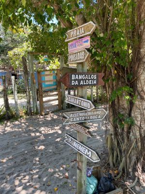 Signs indicating to the restaurant. There are a few around the village.  at Canto da Duca Restaurante in Caraiva