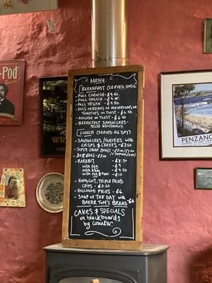 Menu at the time at Cafe Dog & Rabbit in St Just