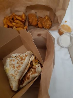 Quesadilla steak potatoes and nuggets at Las Vegan's - Kazinczy 11 in Budapest