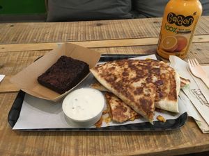 Brownie, Veg Quesadilla  at Las Vegan's - Kazinczy 11 in Budapest