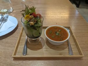 Soup and salad with set meal at Piatto+菜 in Hualien