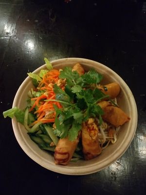 Vegan Bun Cháy with Vegan Spring Rolls (Special Request) at Le Trang in Odense