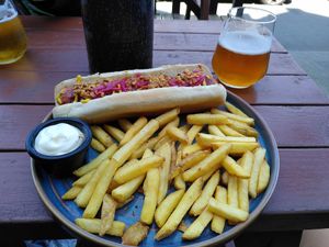Moving mountains hot dog at Lost Brewing Co in Newquay