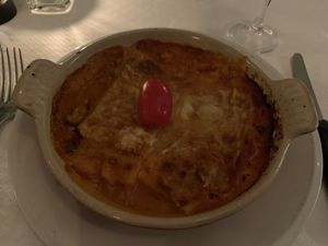 Vegan lasagna with tofu, vegetables and cheese at Santa Lucia - Paradeplatz in Zurich