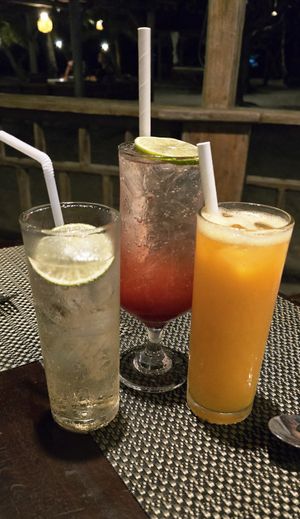 Lime soda, strawberry soda, passionfruit juice at Long Beach Resort in Koh Rong