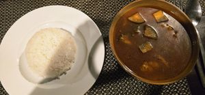 Rice with coconut vegetable curry at Long Beach Resort in Koh Rong