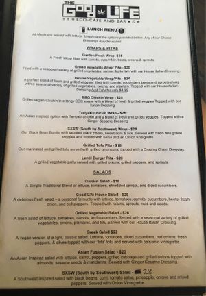 Lunch menu at The Good Life in Bridgetown