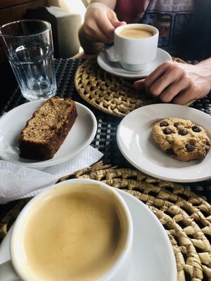 Coffee, chocolate chip cookie, banana bread at The Good Life in Bridgetown