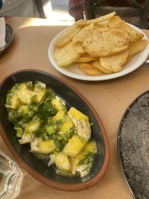 Artichoke salad & potatoes  at Aiolos Taverna in Nafplion