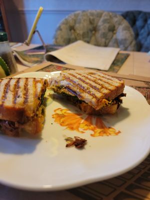 Jackfruit jalapeño sandwhich/panini at Mom's Organic Market Cafe in Timonium
