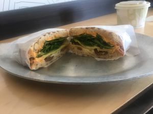 vegan fakin bacon grilled panini sandwich at Mom's Organic Market Cafe in Timonium