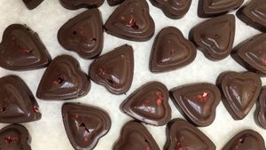 Casholate hearts with raspberry  at Luisa's Vegan Chocolates in Nottingham