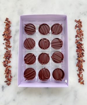 Chocolate caramel truffle box at Luisa's Vegan Chocolates in Nottingham