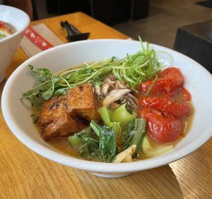 Vegan Ramen tasty broth and delicious tofu!  at Miyagi Ramen in Bend