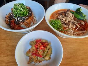 Vegan ramen, rice bowl, tempura peppers at Miyagi Ramen in Bend