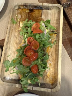 Coca aubergine pizza  at Pasapan in Segovia