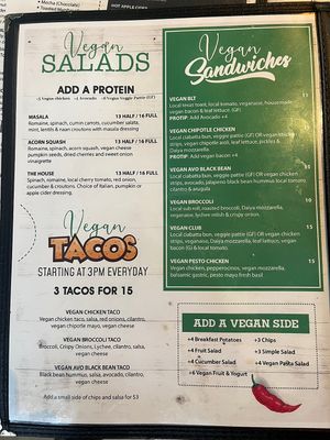 Entire vegan lunch section on menu  at NOMZ in Akron