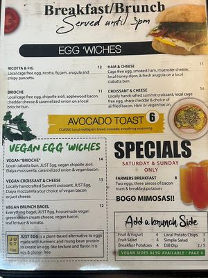 Clear vegan section of breakfast menu  at NOMZ in Akron