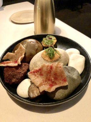 Jerusalem artichoke crisp with plum sauce

 at Ezard in Melbourne