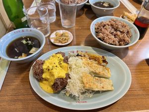 Mix lunch plate with enzyme rice  at Izakaya Masaka in Tokyo