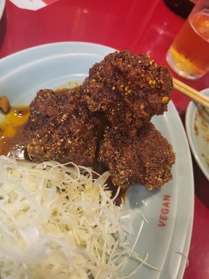 Karaage "fried chicken" with spicy sauce (A MUST TRY!!) at Izakaya Masaka in Tokyo