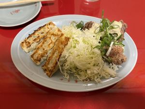 Lunch set with karage and gyoza.   at Izakaya Masaka in Tokyo