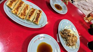 Gyōza and fried mushroom at Izakaya Masaka in Tokyo