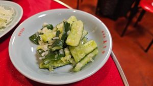 cucumber with spring onion and ginger at Izakaya Masaka in Tokyo
