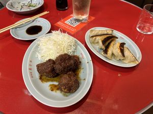 Karaage and gyoza  at Izakaya Masaka in Tokyo