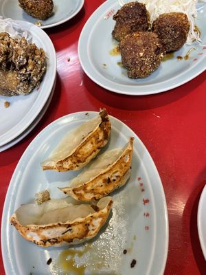 Dumplings and karaage  at Izakaya Masaka in Tokyo
