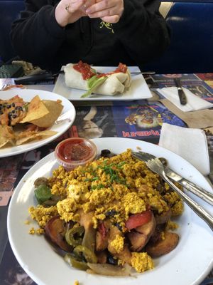 Vegan “breakfast of champions” and vegan breakfast burrito   at B-Side Grill in New Paltz