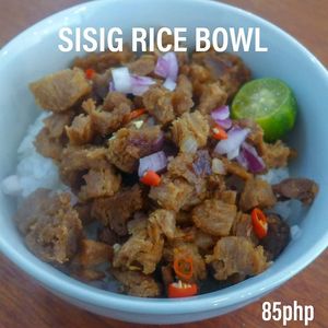 Sisig rice bowl with their veggie meat alternative at Tahme Cafe in Butuan City