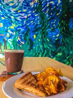 Healthy sandwich paired with native hot cocoa at Tahme Cafe in Butuan City