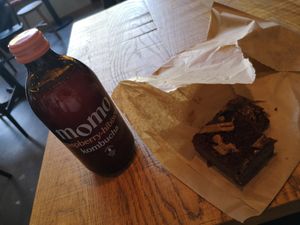 Kombucha and cake at Origin Coffee Roasters in South East London
