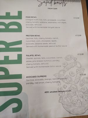 Menu bowls at Super Be Juicery in Marbella