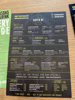 Menu at Super Be Juicery in Marbella