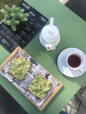 Avo and sesame toast, red fruits tea at Super Be Juicery in Marbella