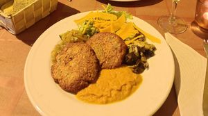 Lentil patties with shiitake mushrooms and caramelized onions at Tedone in San Sebastian