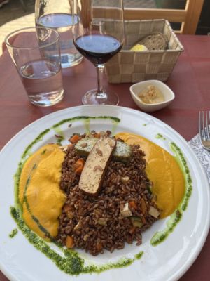 Red rice with vegetable and tofu  at Tedone in San Sebastian