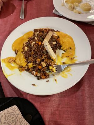 Tofu rice and sweet potato purée  at Tedone in San Sebastian