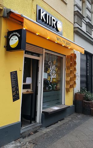 Exterior of location, street view at Kiiro Burger in Berlin