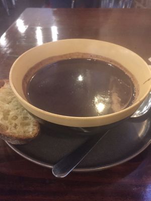 Black bean soup  at Common Good Harlem in New York City