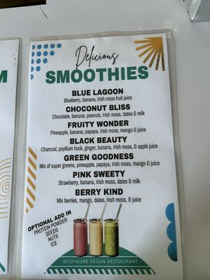 Smoothie Menu  at Bodykure in Port Antonio
