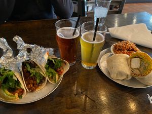 Avocado and Garbanzo soyrizo taco and vegan burrito at Black Sheep in Charleston