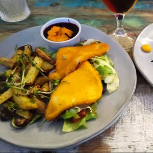 Baked vegan cheese with fries at Burina in Liptovsky Mikulas