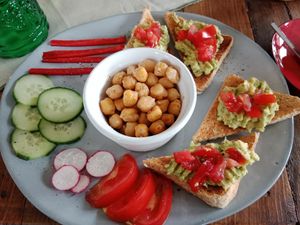 Another breakfast at Burina, chickpeas, veggies and avocado toast. at Burina in Liptovsky Mikulas