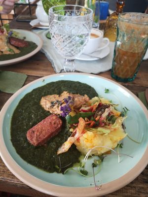 Daily menu (spinach, tempeh,potatoes) at Burina in Liptovsky Mikulas